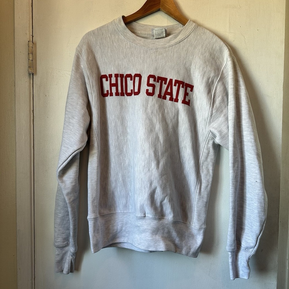 Vintage Champion Chico Reverse Weave Crewneck Sweatshirt Gray Preppy Mens Small